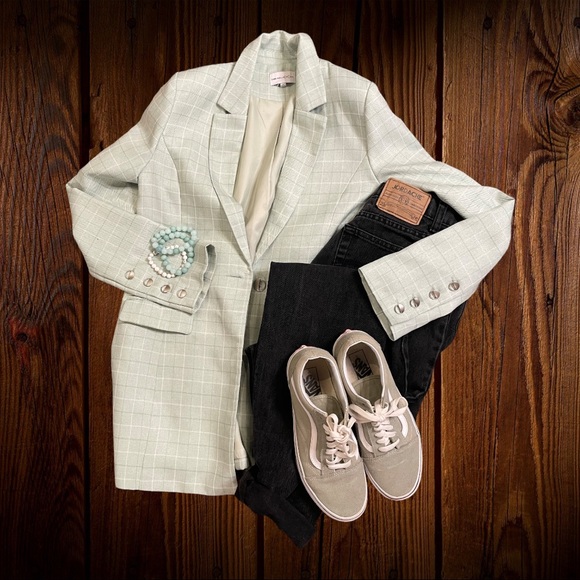 Mint plaid Chriselle x JOA blazer (size Med) - Picture 3 of 11